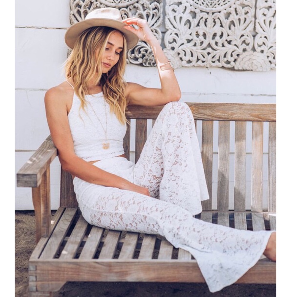 Ivory Boho Lace Flare Festival Pants - Picture 2 of 6